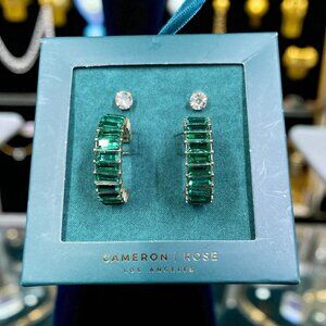 Cameron Rose Emerald Green Hoop Earrings Statement Glam Holiday Cocktail Jewelry
